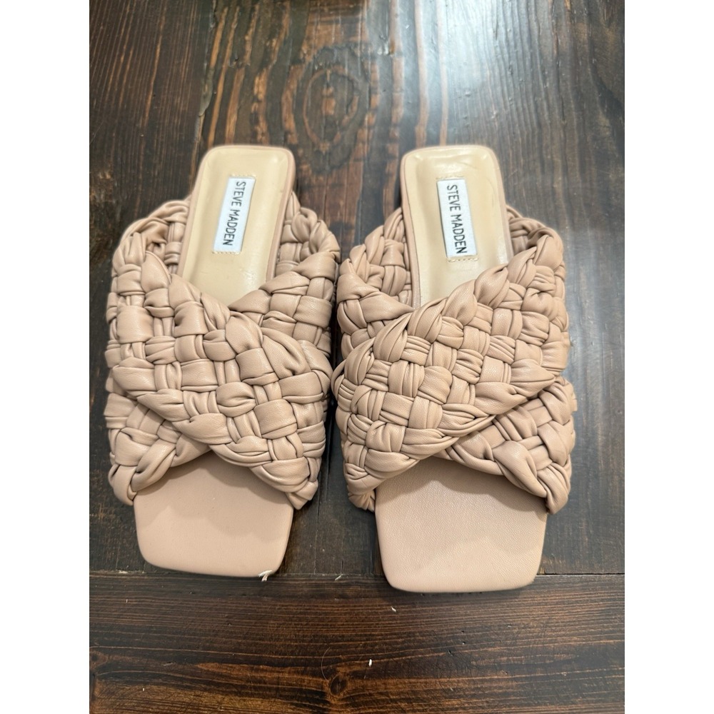 Steve Madden Women's Marina Braided Square Toe Slides Nude Size 8.5